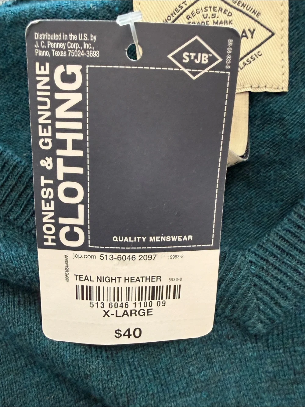 St. John's Bay Men's Deep Teal V-Neck Sweater